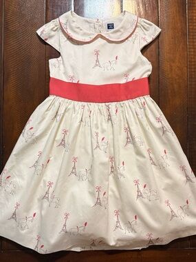 Janie and Jack Cream Dress with Pink Accents and Eiffel Horse Print